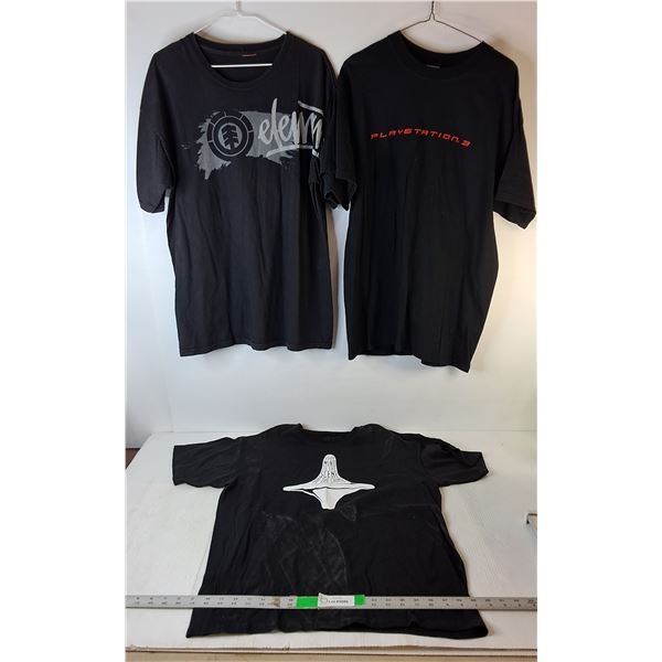 (3) Men's Tshirts- Element, Playstation 3, Inception, -L/XL