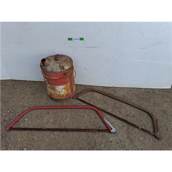 **(2) Vintage Bow Saws 36", Esso Oil Can, Cannot Ship