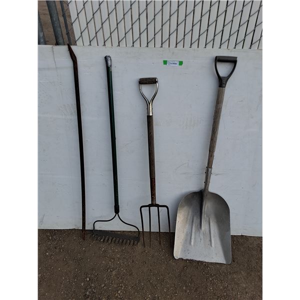 **Pitch Fork, Shovel, Leaf Rake, 50" Pry Bar - Cannot Ship