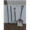 Image 1 : **Pitch Fork, Shovel, Leaf Rake, 50" Pry Bar - Cannot Ship