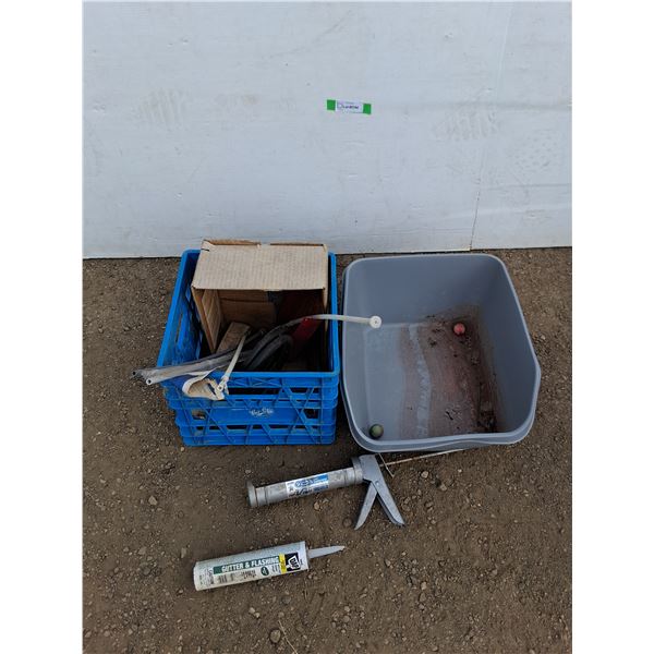 **Milk Crate, Caulking Gun, Plastic Bin, Gutter & Flashing, Misc - Cannot Ship