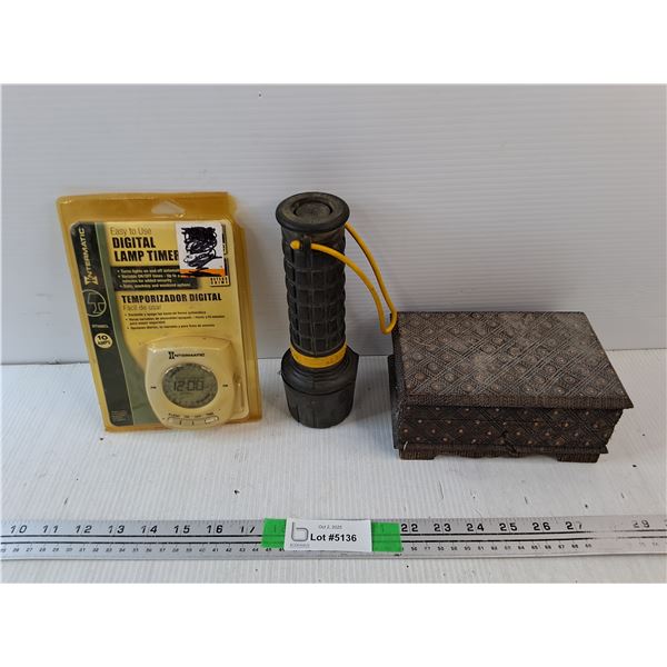 Intermatic Digital Lamp Timer, Flashlight, Locking Jewelry Box