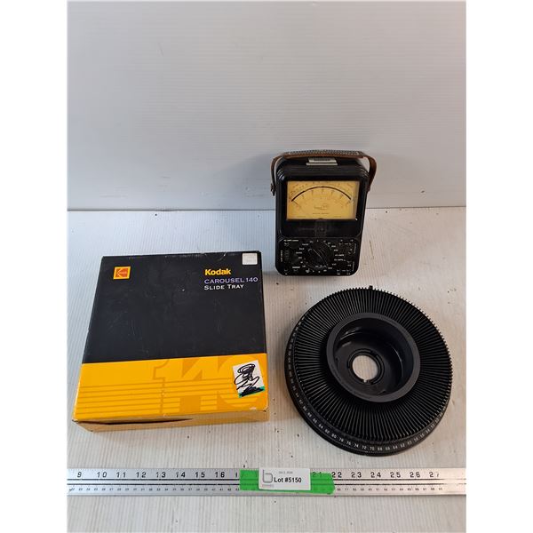 Kodak Carousel 140 Slide Tray, Vintage Simpson Canada Ohm Meter - As Is