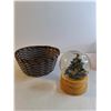 Image 2 : (2) Tin Containers, Woven Basket & Holiday Globe