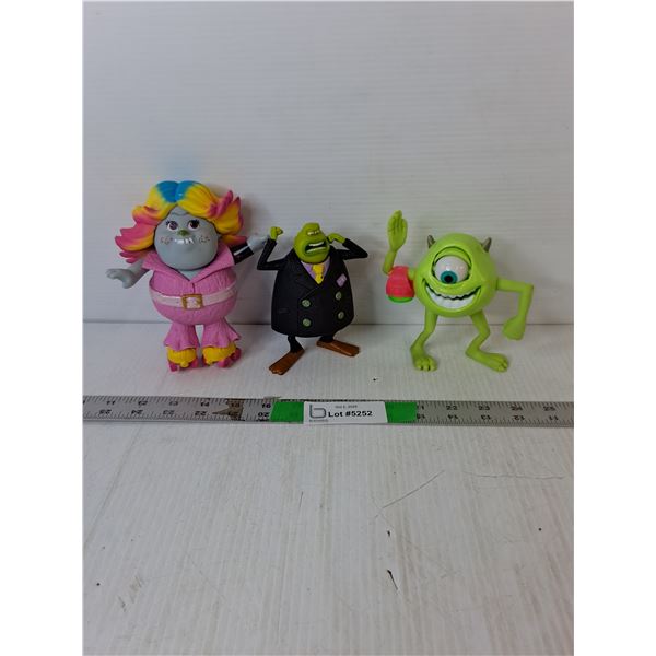 (3) Monsters Inc./Dreamworks Trolls Figurines Up to 6"