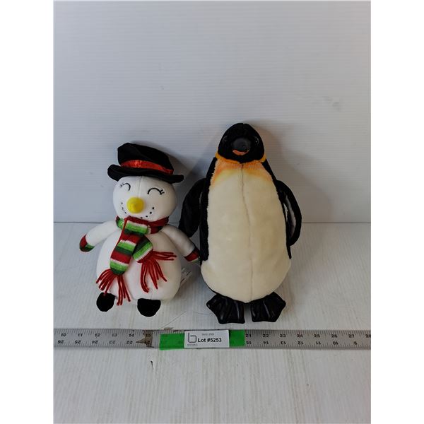 (2) Stuffies- Snowman & Penguin Up to 10"