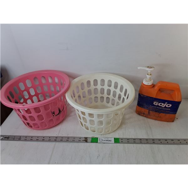 Gojo Hand Cleaner- Appears Full & (2) Laundry Baskets 12" x 7", Cannot Ship