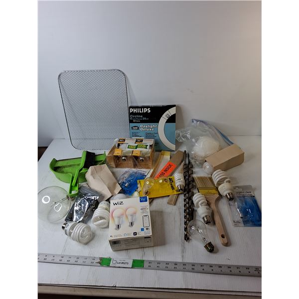 Lightbulbs, Paintbrush, Auger Drill Bits, Misc.