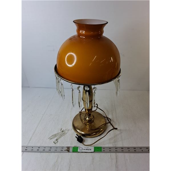Vintage Glass Lamp with Drop Prisms and  Bulb- Powers On 19" - PICK UP
