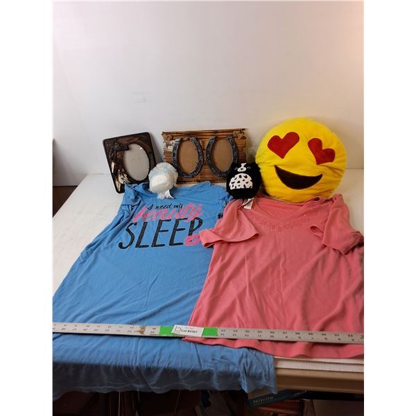 (2) Horse Photo Frames, (2) Squishmallows, Throw Cushion, Misc.