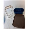 Image 2 : (3) Plastic Trays Up to 18.5", Caddy, (2) Coffee Mugs, Misc.