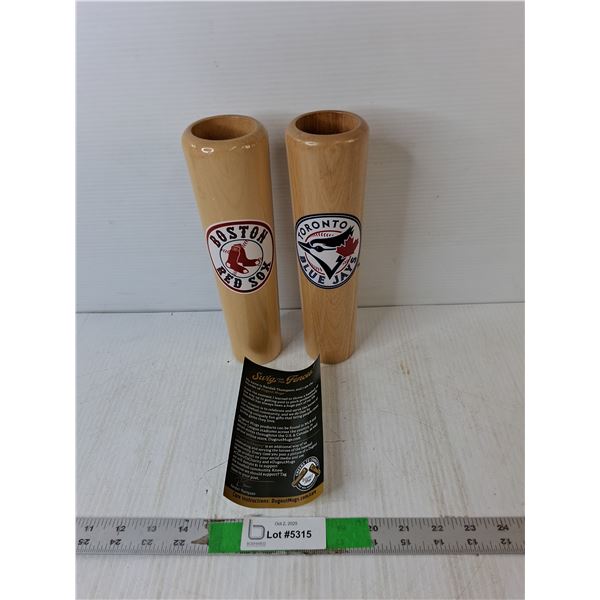 (2) Wooden Dugout Mugs- Blue Jays & Red Sox