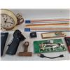 Image 3 : Westclox Electric Clock, Rulers, 4" Slide Caliper,Magnavox Am/FM Stereo, Measuring Tape, Misc
