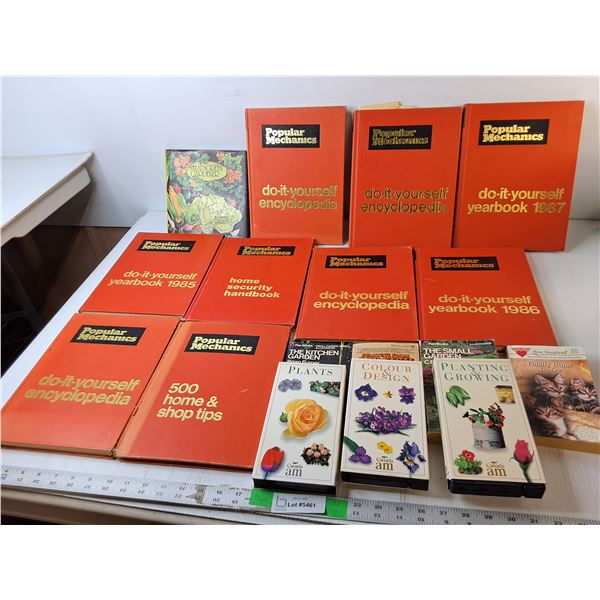 (14) Books, (3) VHS- Gardening, Popular Mechanics
