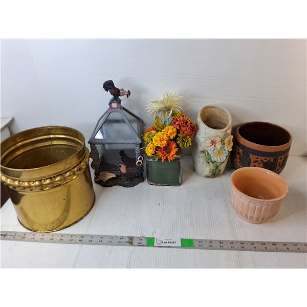 (4) Planters Up to 8.25", Hen House Cookie Jar, Artificial Flowers