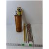Image 1 : Knitting Needles in Wicker Basket