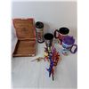 Image 2 : (10) Water Bottles/Mugs, Straws, Cigar Box