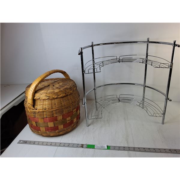 Semicircular Metal Shelf 19.25" x 12" x 20" & Wicker Basket - PICK UP