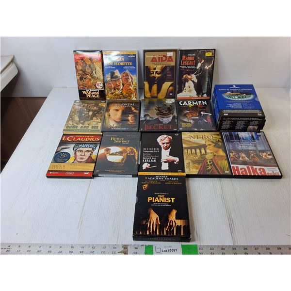 (15) DVDs/VHS- War and Peace, Nero, Operas, Misc.