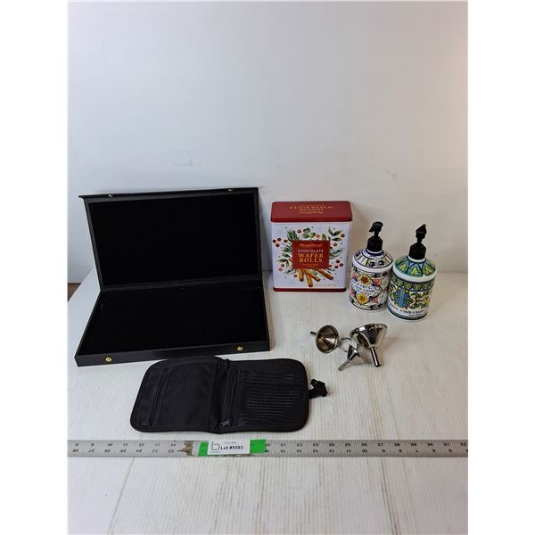 (2) Soap Dispensers (Empty), Funnels, Travel Storage Pouch, Misc.
