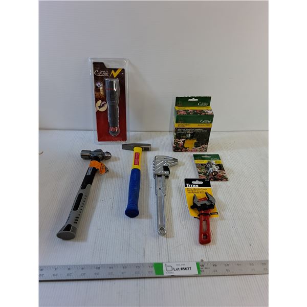 Flashlight, (2) Hammer, Wrench, Adjustable Wrench, Manual Timer & shut off Valve