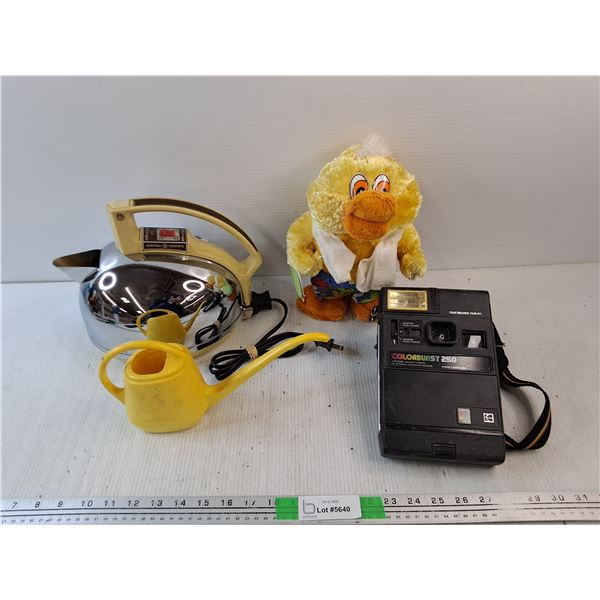 Vintage General Electric Kettle, Kodak Colorburst 250 Instant Camera, Disco Duck, Watering Can