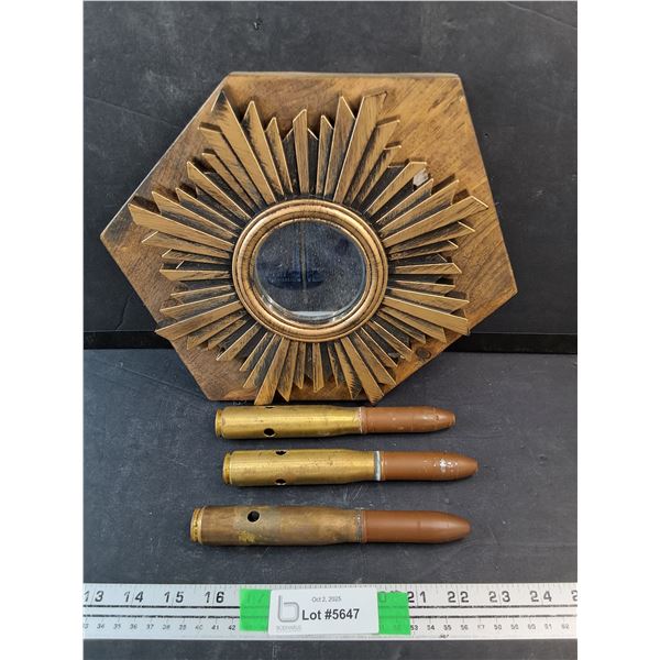 (3) 22 mm Bullet Key Chains, Framed Mirror 10" x 10"