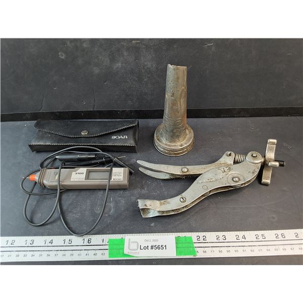 Vintage Can Opener, Metal Fuel Funnel, Soar Digital Multi Meter - As Is