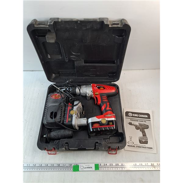 King Canada Perfomance Plus 18V Cordless Drill, Batteries, Charger, Precision Handle - Powers On