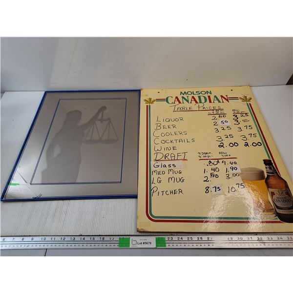 Wall Art Mirror 20" x 16", Molson Canadian Menu Board
