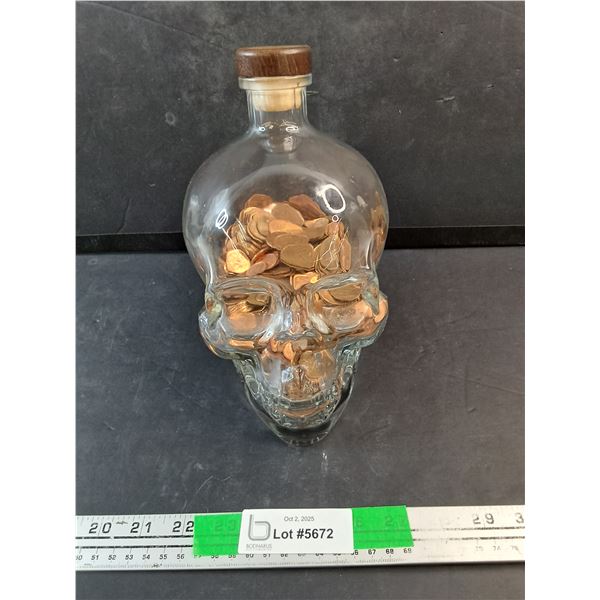 Skull Bottle with Pennies