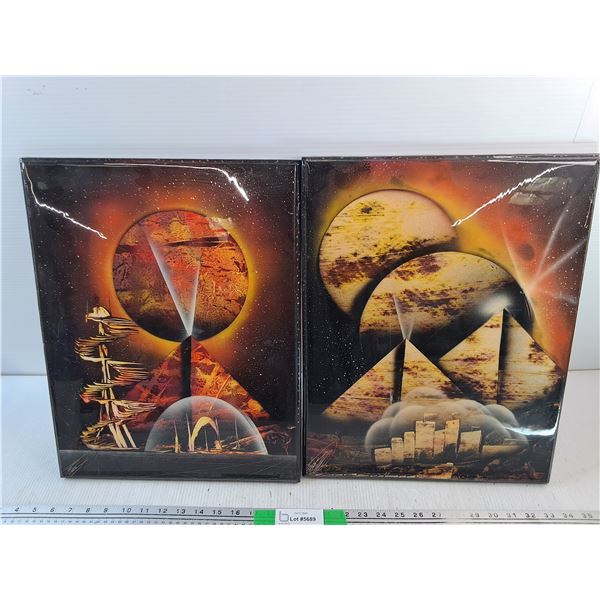 (2) Spray Paint Pictures 18" x 14"