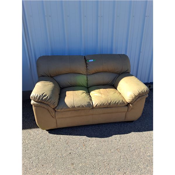 ~ Beige Pleather Loveseat, 33" x 66" x 37", Some Stains, Cannot Ship