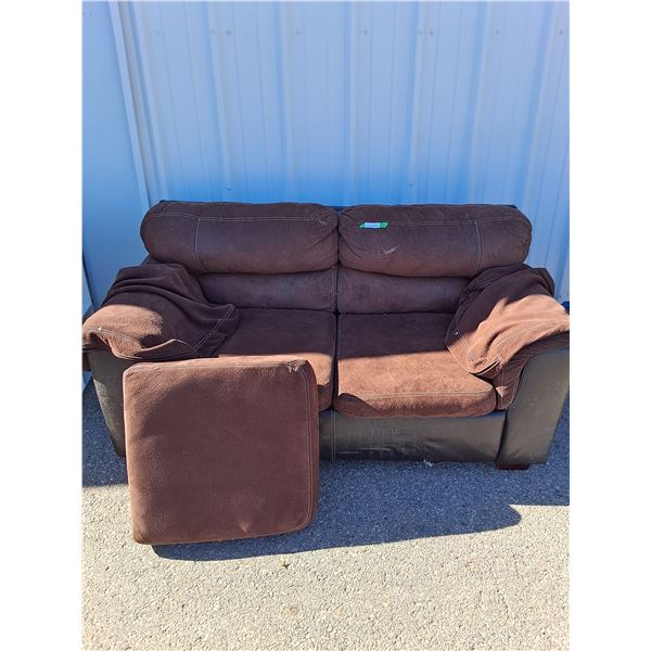 ~Pleather/ Cushioned Love Seat w/ Extra Cushion, Some Stains, 33" x 65" x 34" , Cannot Ship