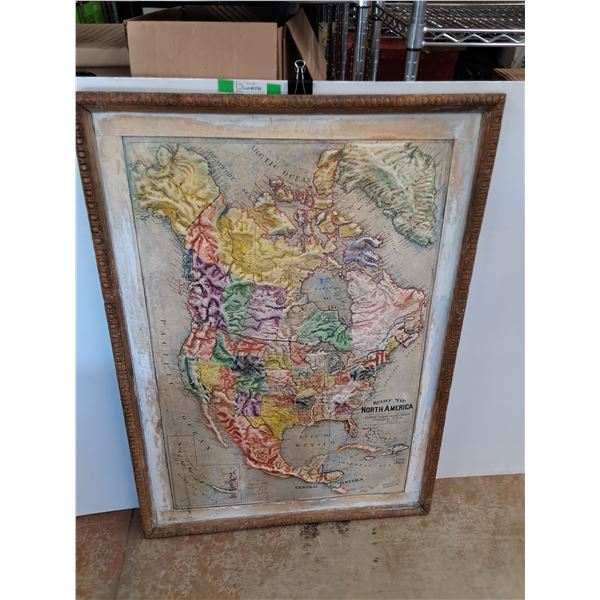 *Vintage Framed Relief Map of North America 48" x 34", Cannot Ship