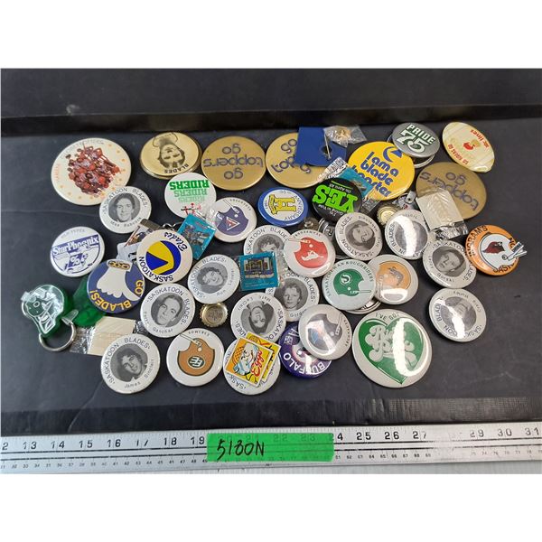 Saskatoon Blades & Saskatchewan Roughriders Shirt Pins, Key Chains