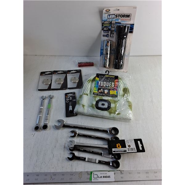 (NIB) Assorted Tools - LED Toque/ 3/8" Wrench/ 1/4" Dr Star Bit/ 12, 13, 14, 18 mm Wrench/ Misc.
