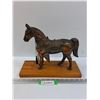Image 1 : Metal Cast Horse Figurine on Wood - 13" x 11" x 5"