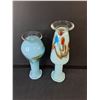 Image 2 : (2) Blue Milk Glass Vases Up to 10"