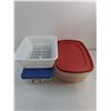 Image 2 : (2) Plastic Storage Totes, Plastic Basket