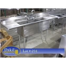 STAINLESS STEEL 80" 3 CAMP SINK W/DRAIN BOARDS;