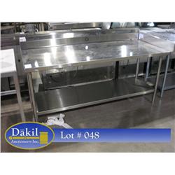 WINCHOLT  6' STAINLESS STEEL TABLE W/STAINLESS LEGS, UNDER SHELF & BACKSPLASH;