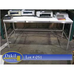 72" X 30" STAINLESS STEEL POLYTOP TABLE;