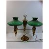 Image 1 : Vintage Brass Double End Table Lamp w/Green Glass Shades - PICK UP