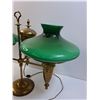 Image 3 : Vintage Brass Double End Table Lamp w/Green Glass Shades - PICK UP