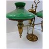 Image 5 : Vintage Brass Double End Table Lamp w/Green Glass Shades - PICK UP