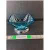 Image 1 : Turquoise Square Glass Candy Dish 5.75"