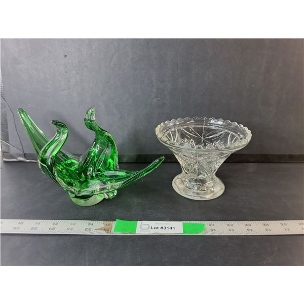 Cornucopia Vase 12.75" Wide & Glass Candy Dish 4.25" Tall