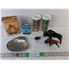 Image 1 : Plastic Buffalo Figurines, Souvenir Cups, Vintage Tins
