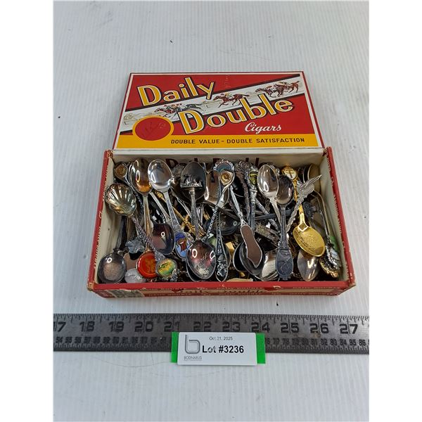 Vintage Cigar Box Full of Souvenir Spoons